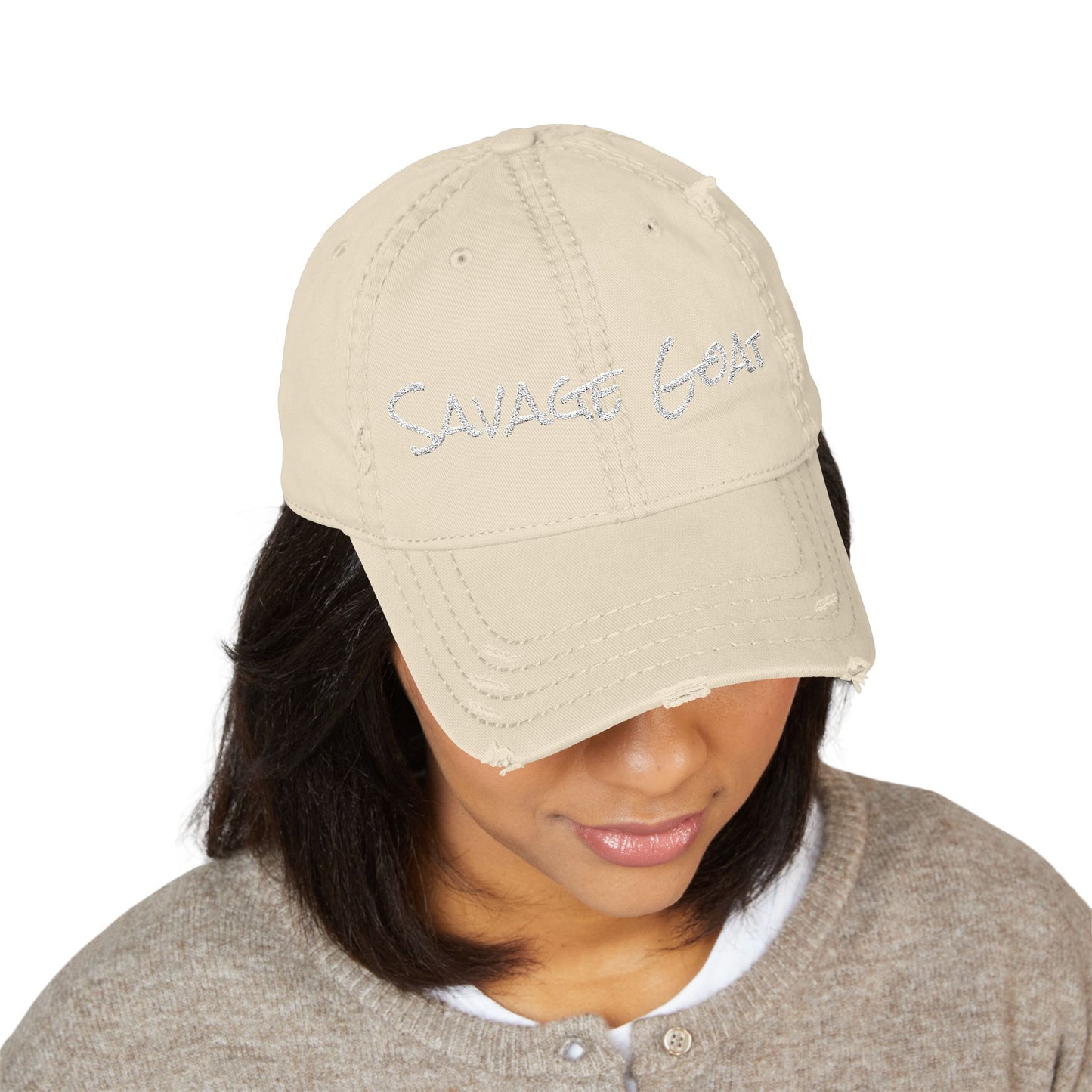 Distressed Dad Hat - Savage Goat Embroidery