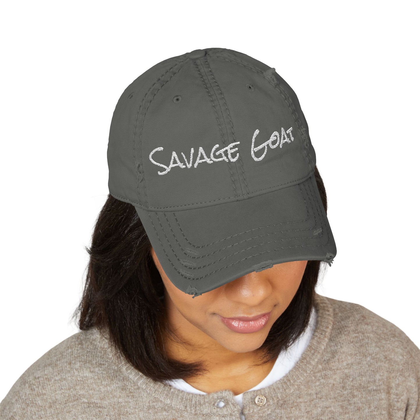 Distressed Dad Hat - Savage Goat Embroidery