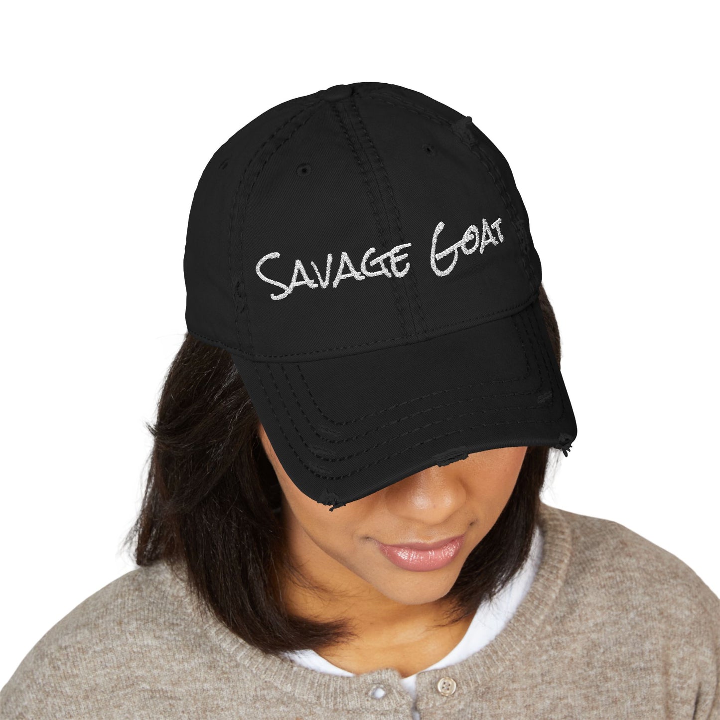 Distressed Dad Hat - Savage Goat Embroidery