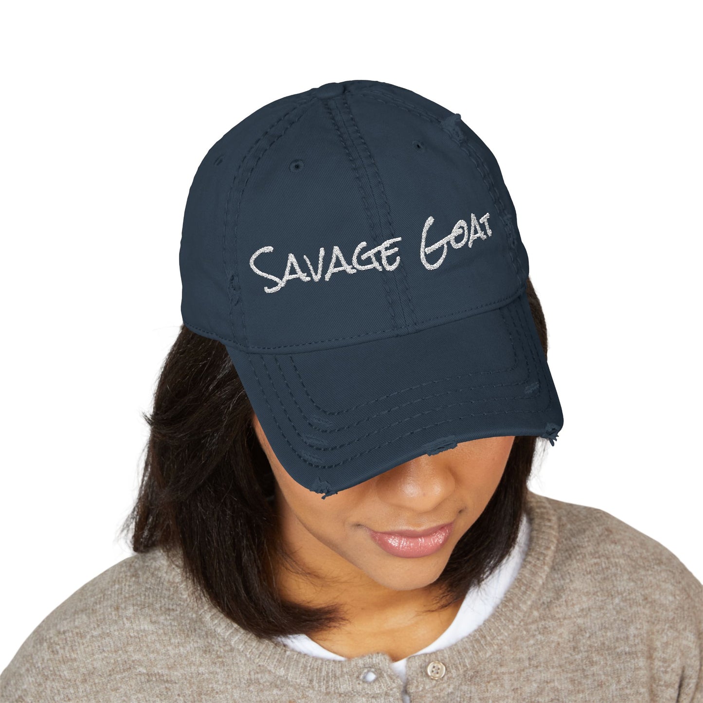Distressed Dad Hat - Savage Goat Embroidery